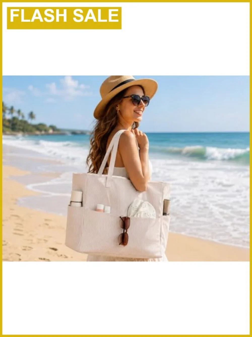 Large Waterproof Beach Tote Bag with Wet Compartment